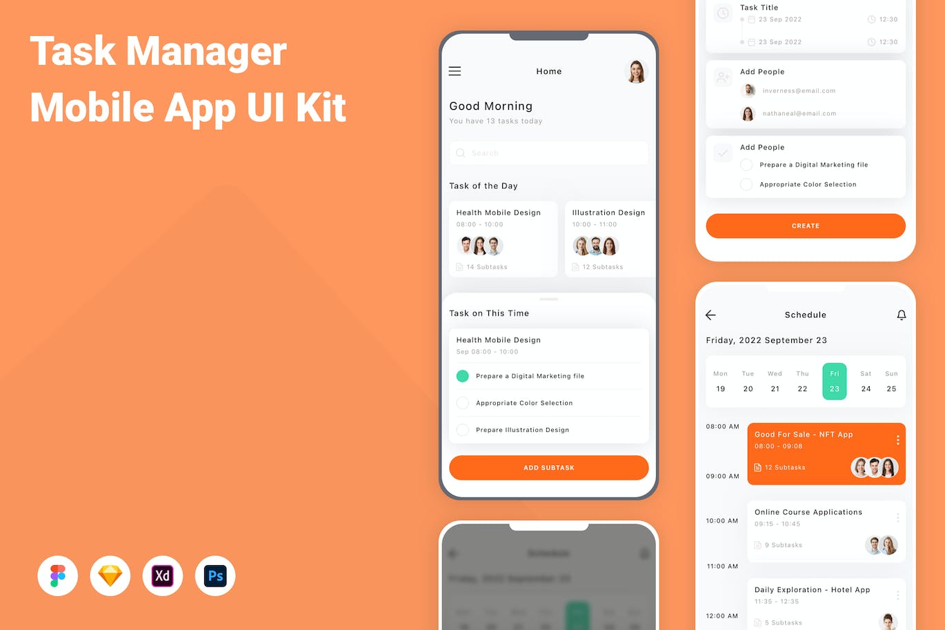 任务管理器移动应用APP UI KIT (FIG,PSD,SKETCH,XD)