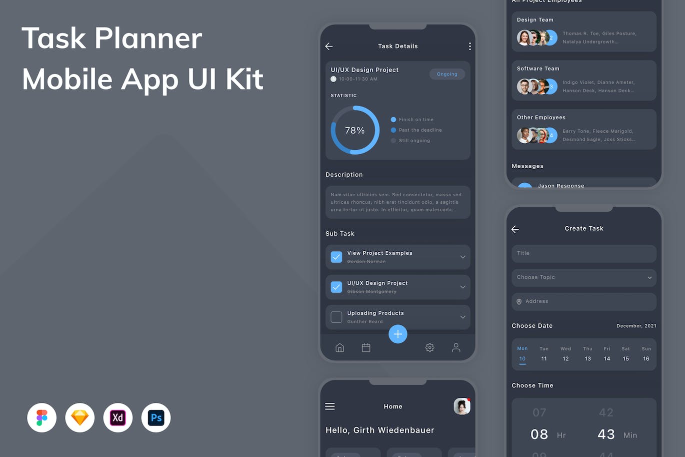 计划任务 App UI Kit (FIG,PSD,SKETCH,XD)