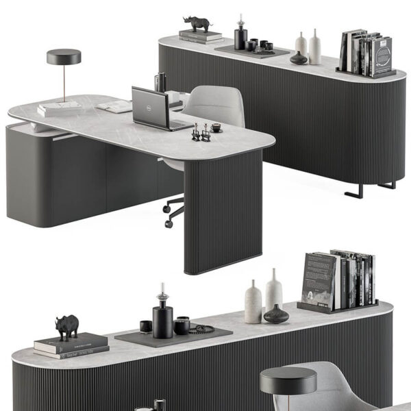 Boss黑色和灰色办公室边柜 办公桌椅 办公室家具3D模型（OBJ,MAX）
