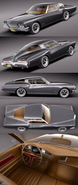 带内饰的1971款别克Buick Riviera GS Boattail经典汽车3D模型（OBJ,FBX,MAX,C4D,LWO）