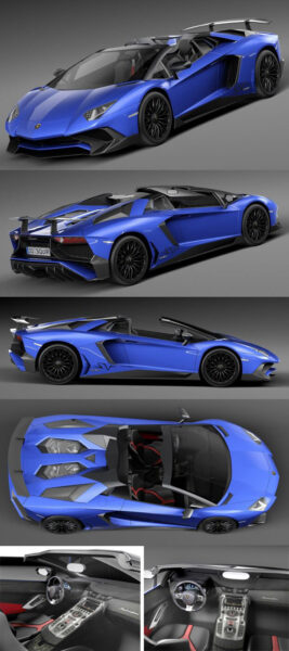 2016兰博基尼Lamborghini Aventador LP750-4 SV Roadster敞篷跑车3D模型（OBJ,FBX,MAX,C4D,LWO）