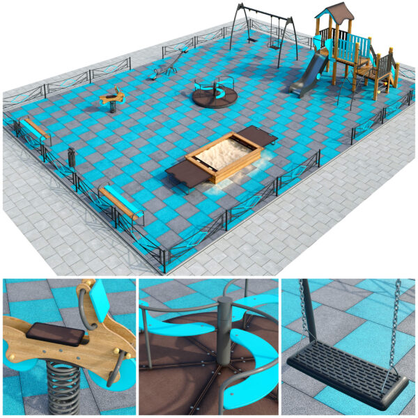 包含秋千 滑梯 沙池的儿童乐园 儿童游乐场3D模型（FBX,MAX）
