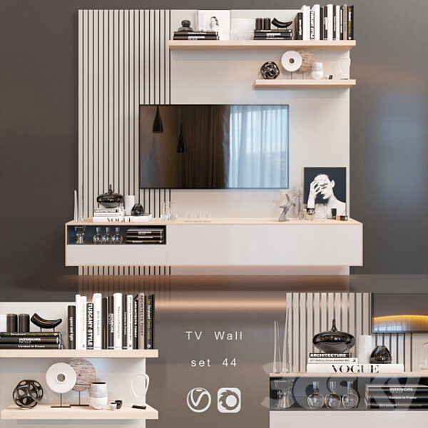 带装饰组合的电视墙3D模型（FBX,MAX）