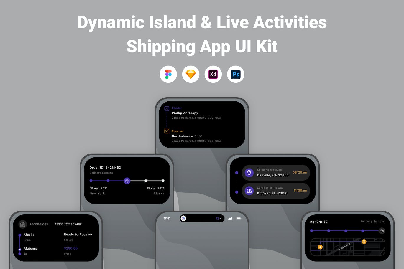 灵动岛&快递信息APP UI KIT (FIG,SKETCH,XD,PSD)