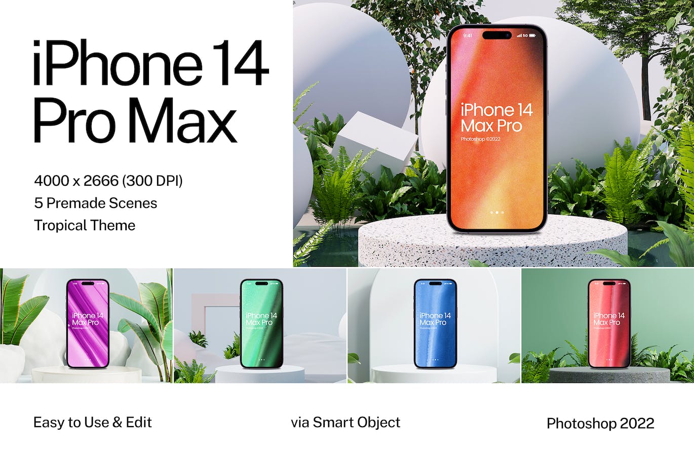植物圆形展示台iPhone 14 Pro Max手机样机 (PSD)
