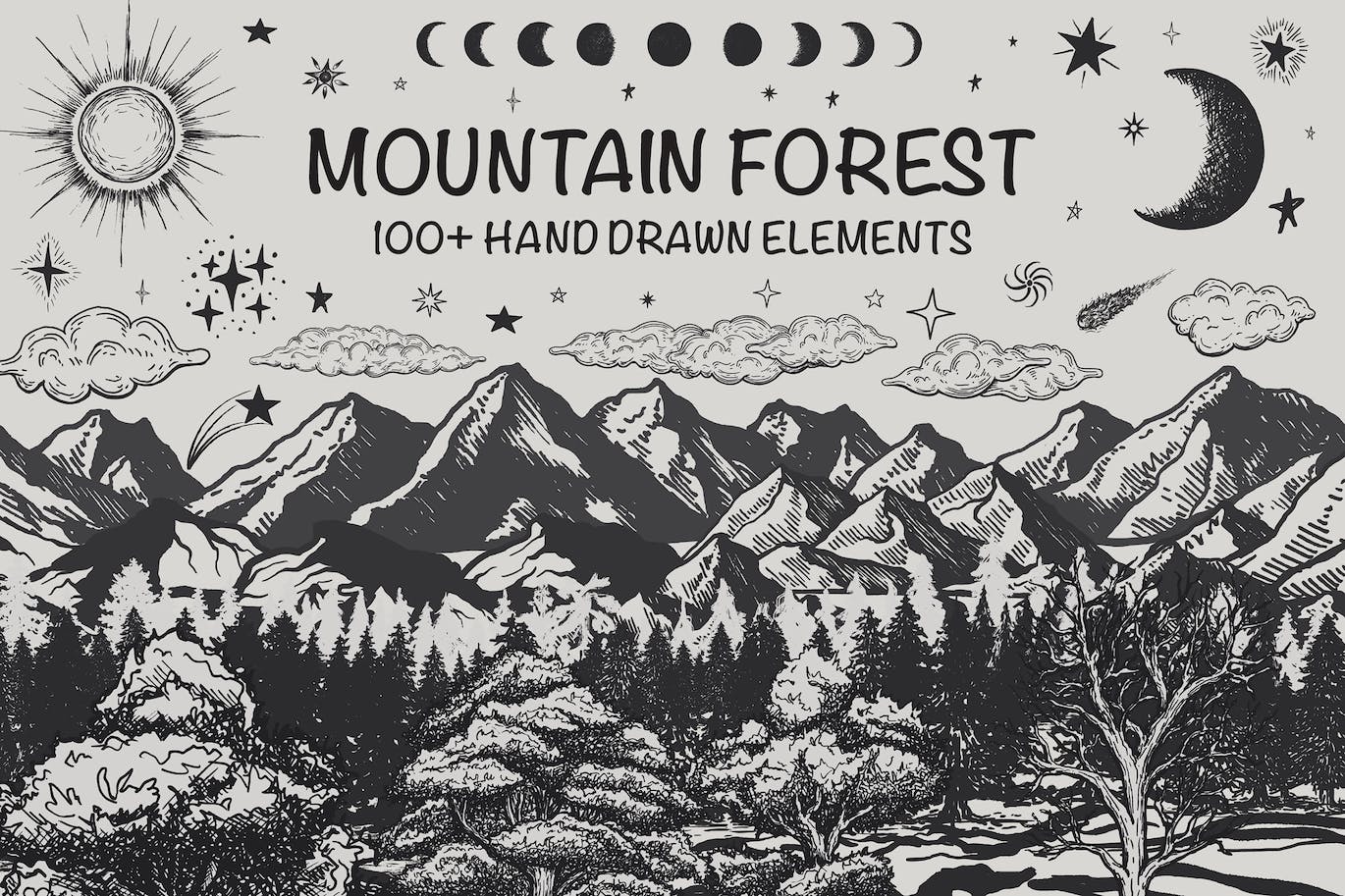 山地森林景观矢量插画 (AI,EPS,SVG,JPG,PNG)