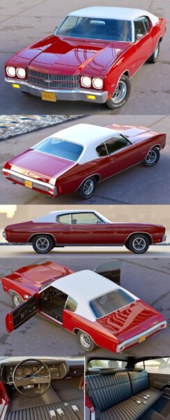 带内饰的1970款雪佛兰谢韦尔Chevy Chevelle汽车3D模型（OBJ,FBX,MAX）