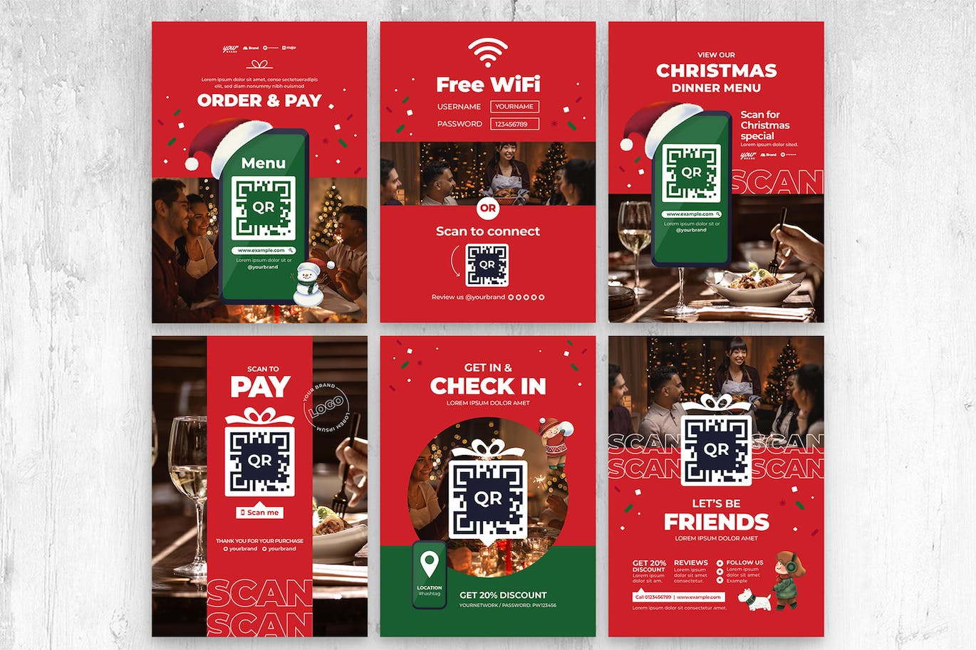 时尚高端多用途的新年圣诞节宣传单朋友圈海报设计模板-AI, EPS, PSD