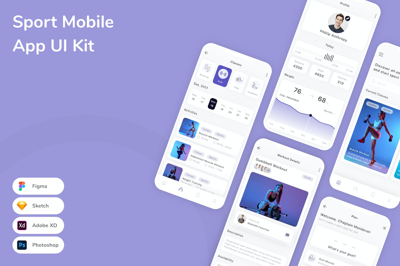 运动移动应用APP UI KIT (FIG,PSD,SKETCH,XD)