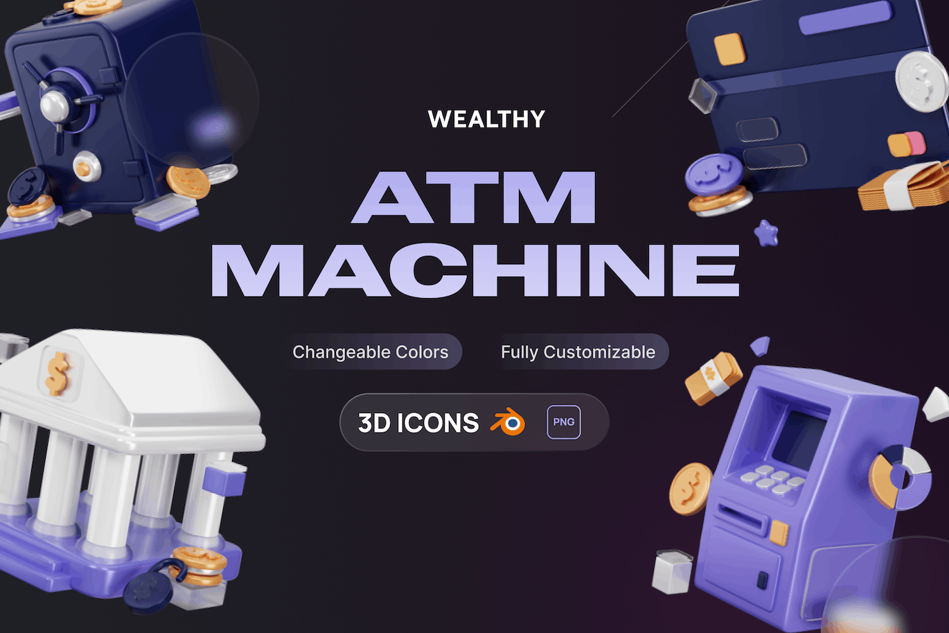 财富 – ATM 机器银行3D图标模型 (PNG,blend)