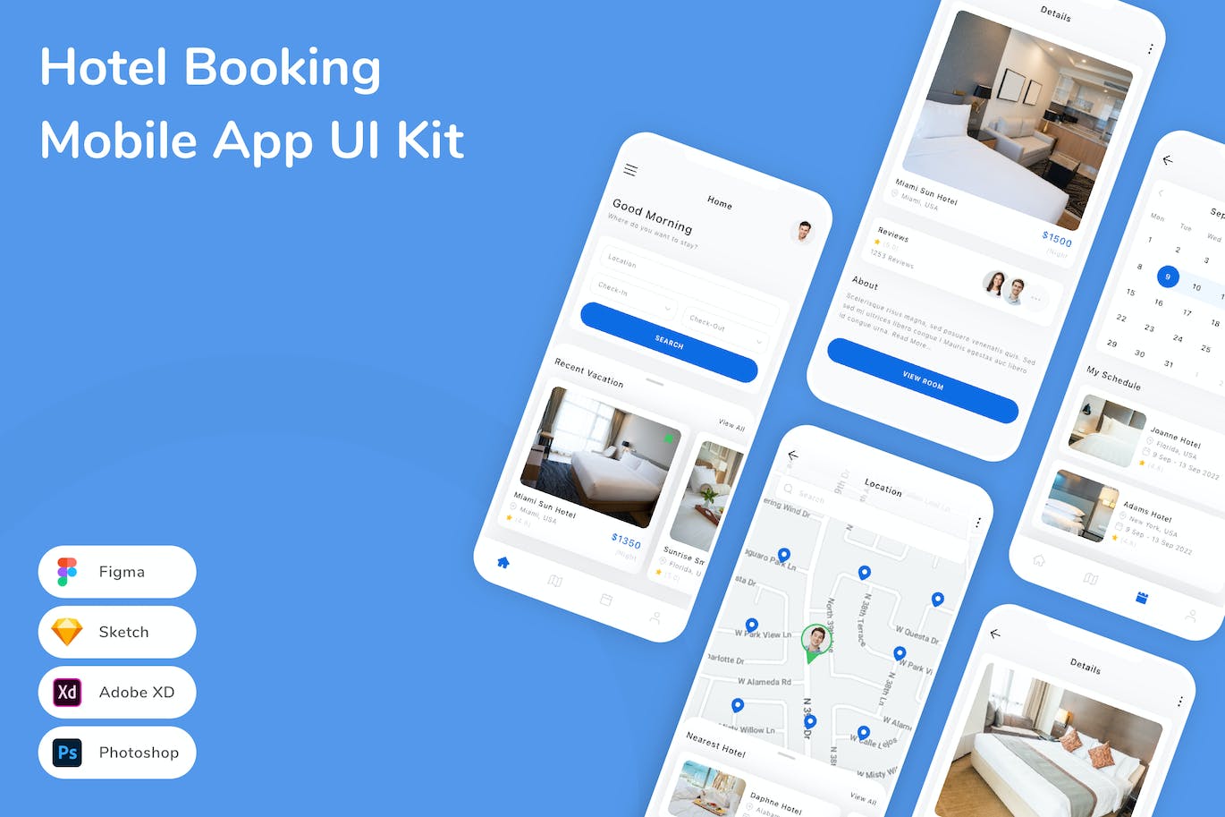 酒店预订移动应用APP UI KIT (FIG,PSD,SKETCH,XD)