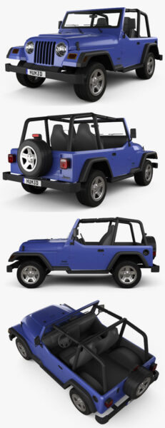 1997款Jeep Wrangler TJ越野车3D模型（OBJ,FBX,MAX,C4D,LWO）