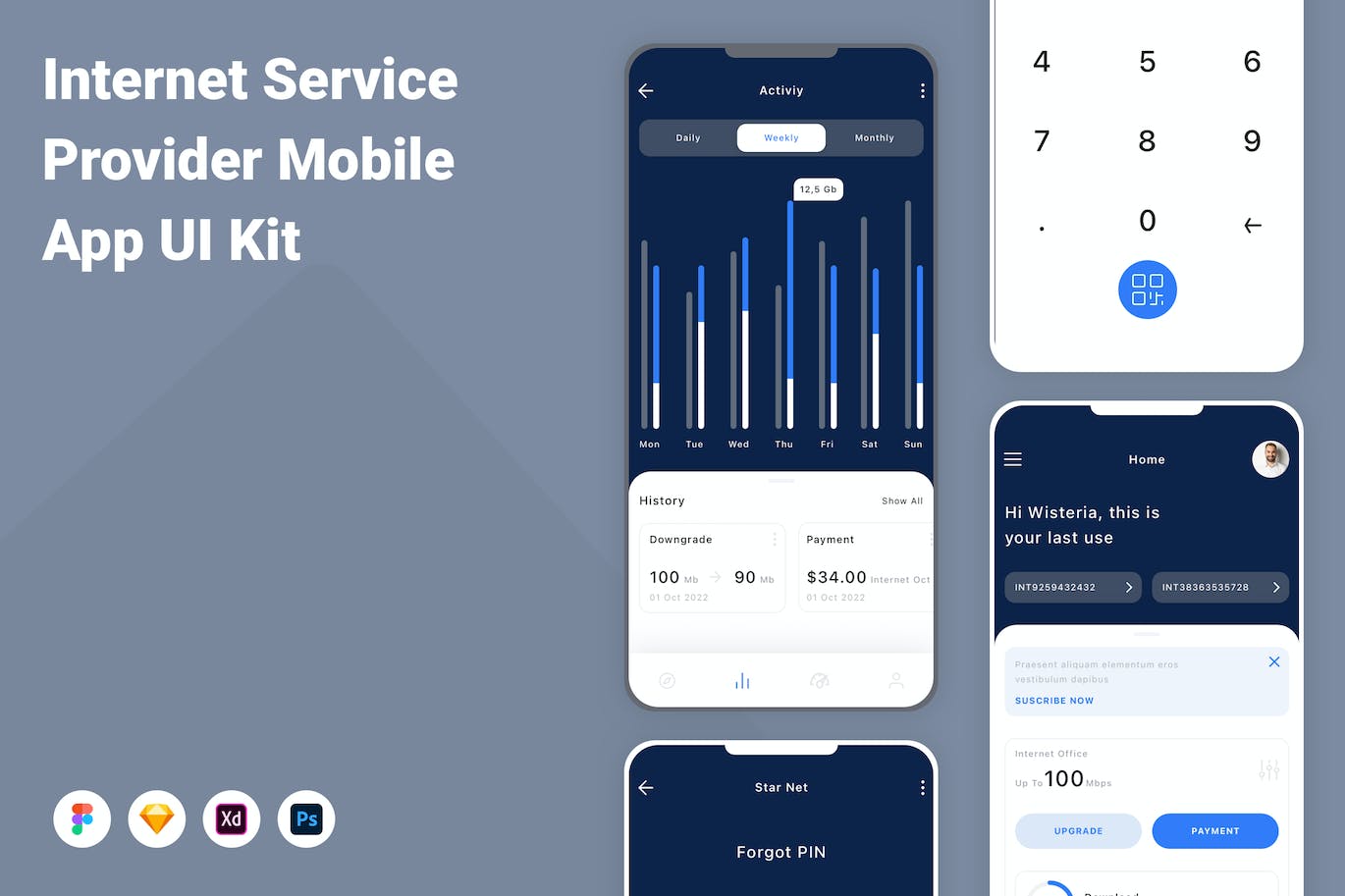 Internet服务提供商移动应用 APP UI KIT (FIG,PSD,SKETCH,XD)