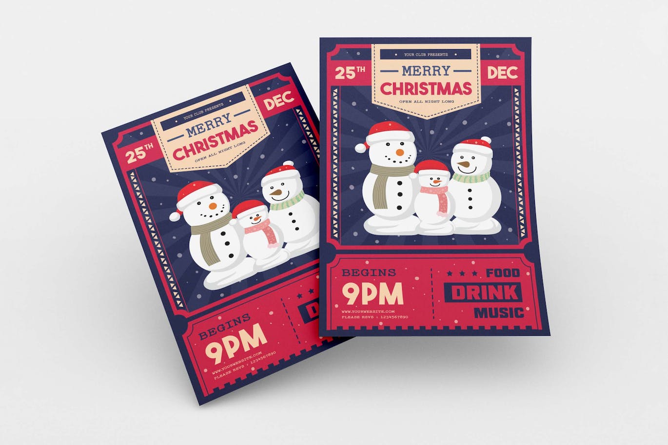 雪人家庭圣诞快乐派对传单海报模板 (AI,EPS,JPG,PNG)