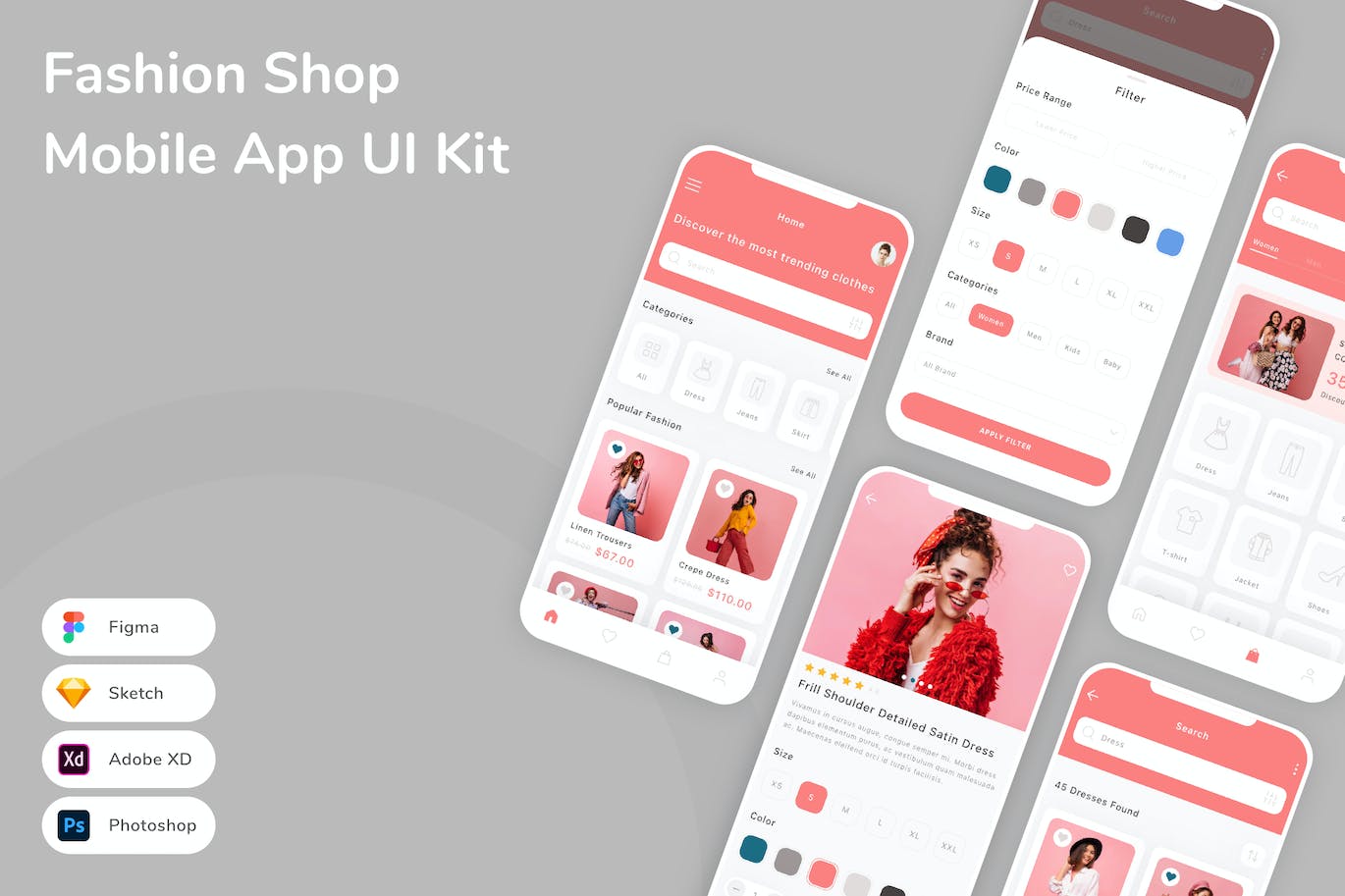 时装店移动应用 APP UI KIT (FIG,PSD,SKETCH,XD)