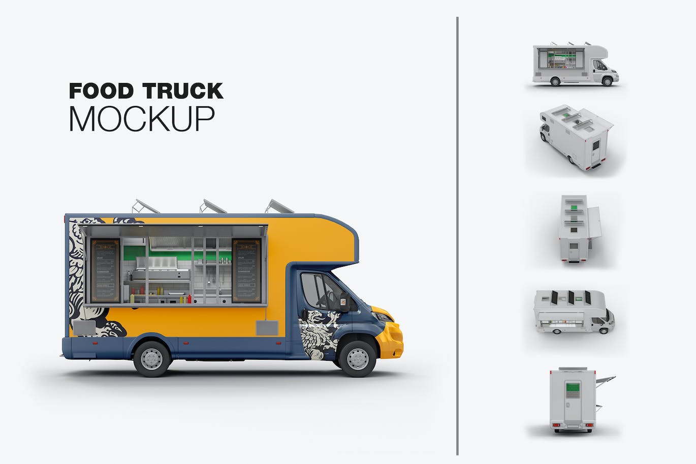 食品餐车卡车外观广告设计样机 (PSD)