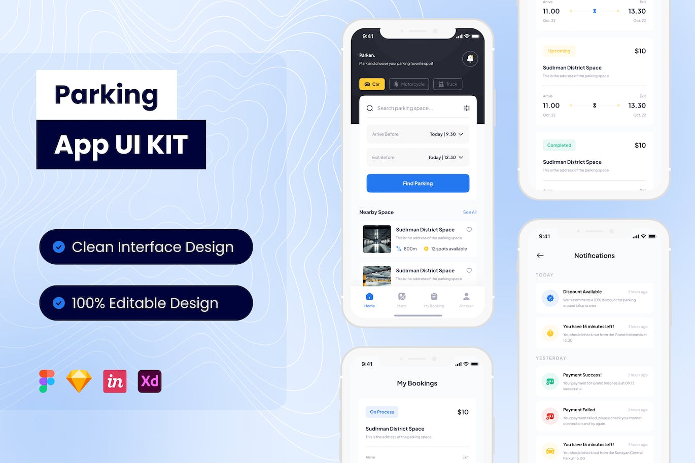 停车移动应用 App UI Kit (FIG,SKETCH,XD)