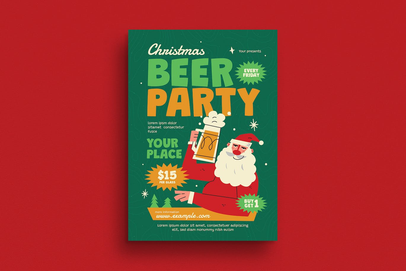 复古圣诞啤酒派对活动传单海报 (AI,PSD)