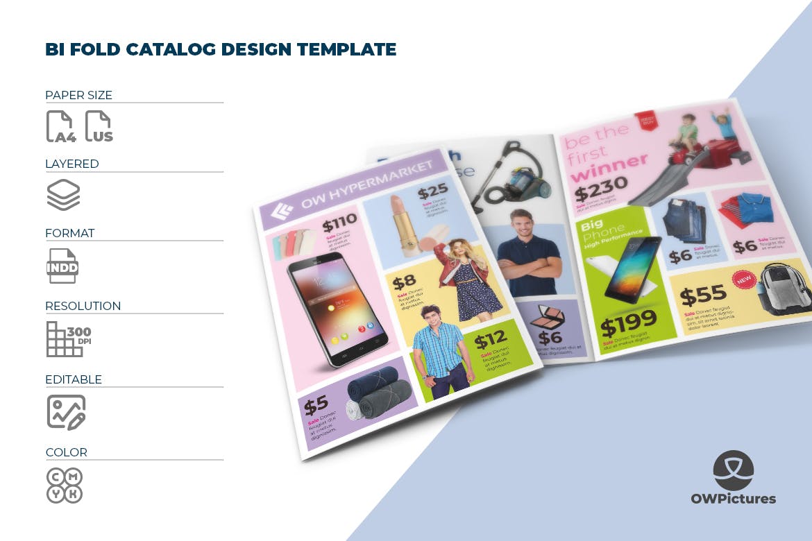 商店产品目录双折页宣传册设计模板 (INDD)