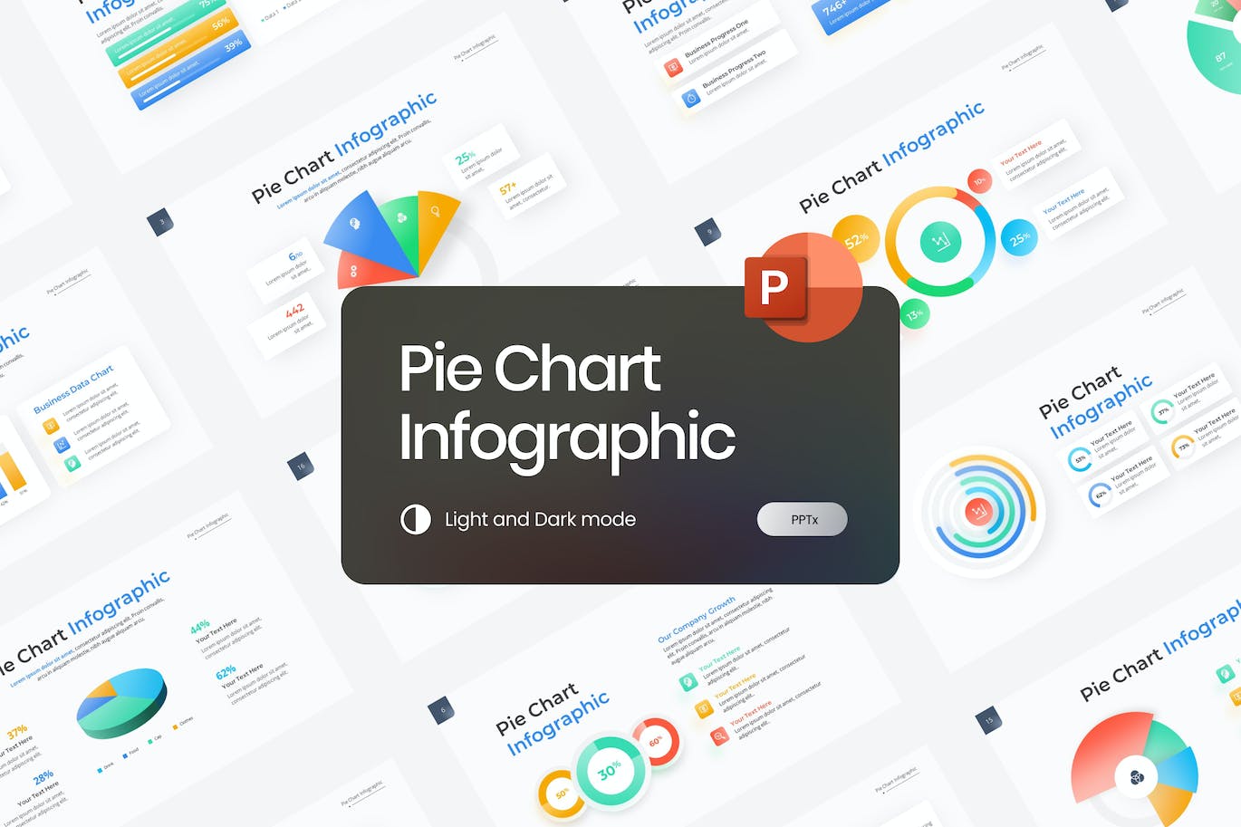 饼图信息图表渐变ppt模板 (PPTX)