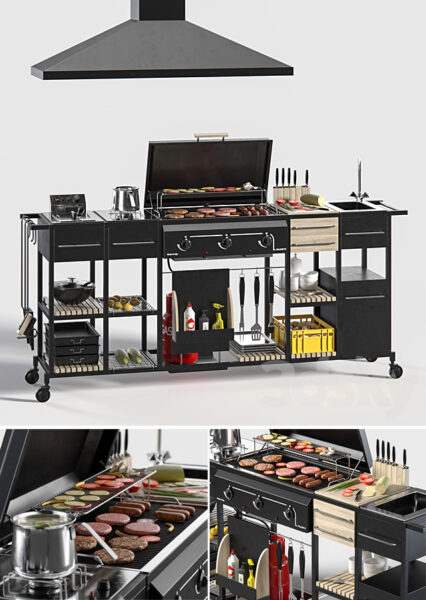 摆满工具和食物的Mr.Chef燃气烧烤架3D模型（FBX,MAX）