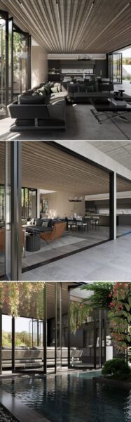 包含餐厅和室外泳池的客厅设计 客厅场景3D模型（MAX）