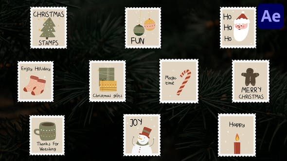 圣诞邮票动画标题视频AE模板 (aep)