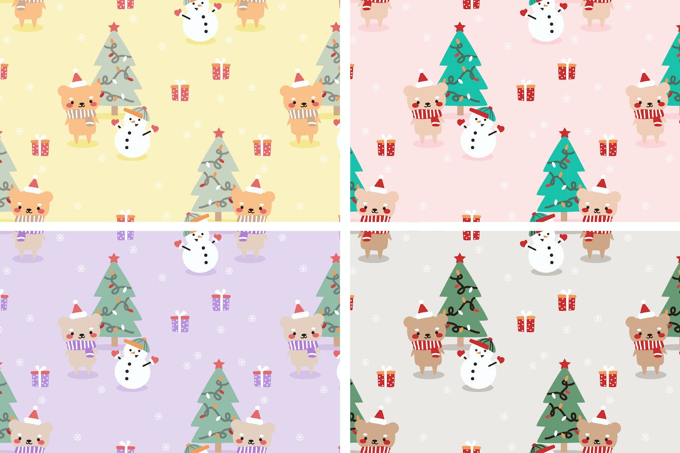 圣诞主题中的可爱熊和雪人背景 (AI,EPS,JPG)