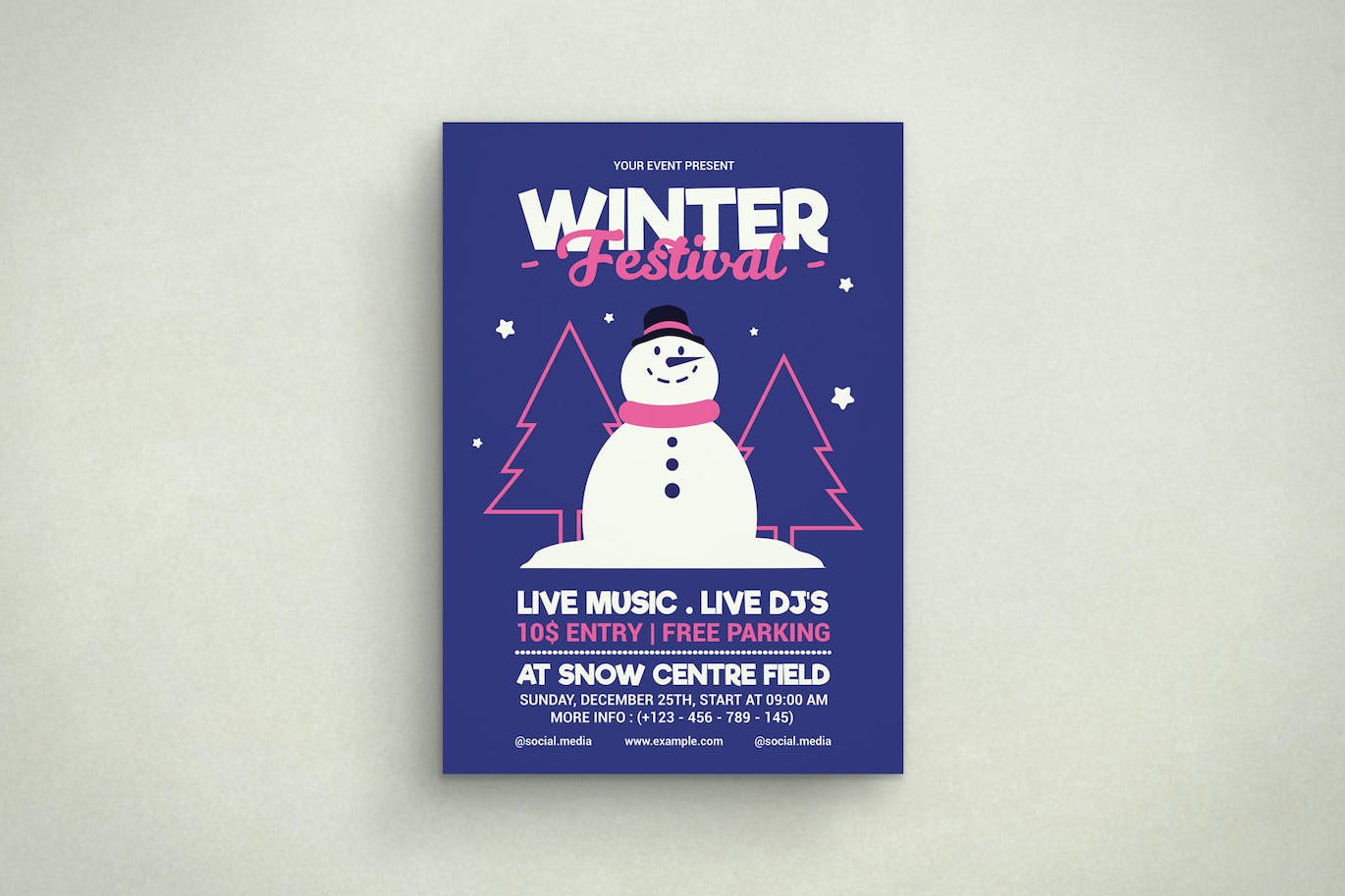 冬季雪人音乐派对海报模板 (AI,PSD)