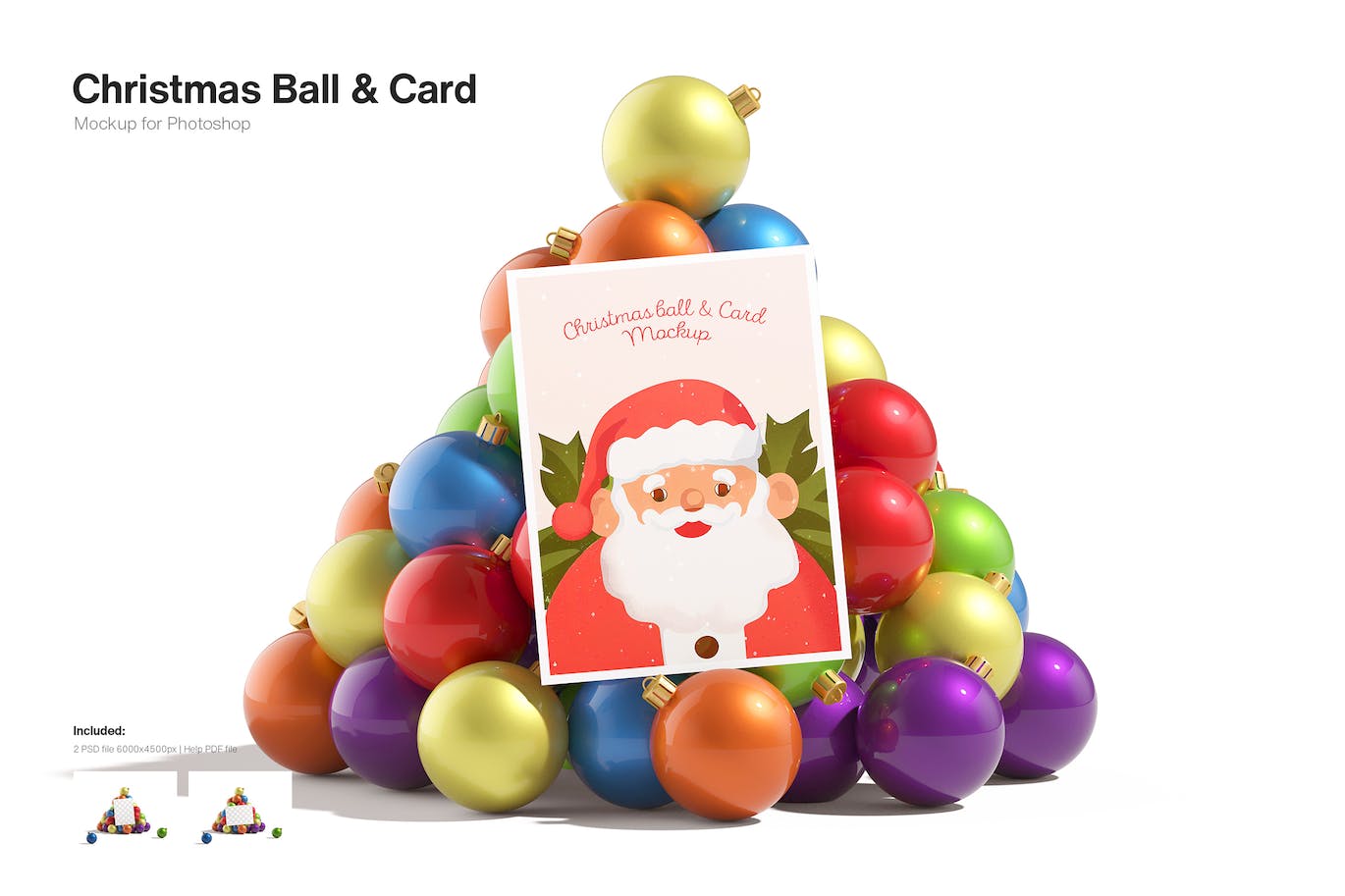 圣诞彩色球卡片相片展示样机 (PSD)