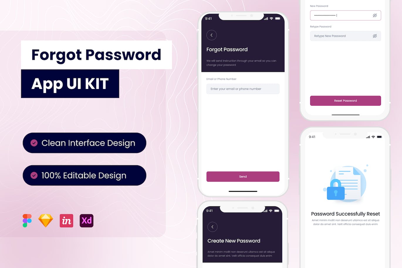 忘了密码移动应用APP UI KIT (FIG,SKETCH,XD)