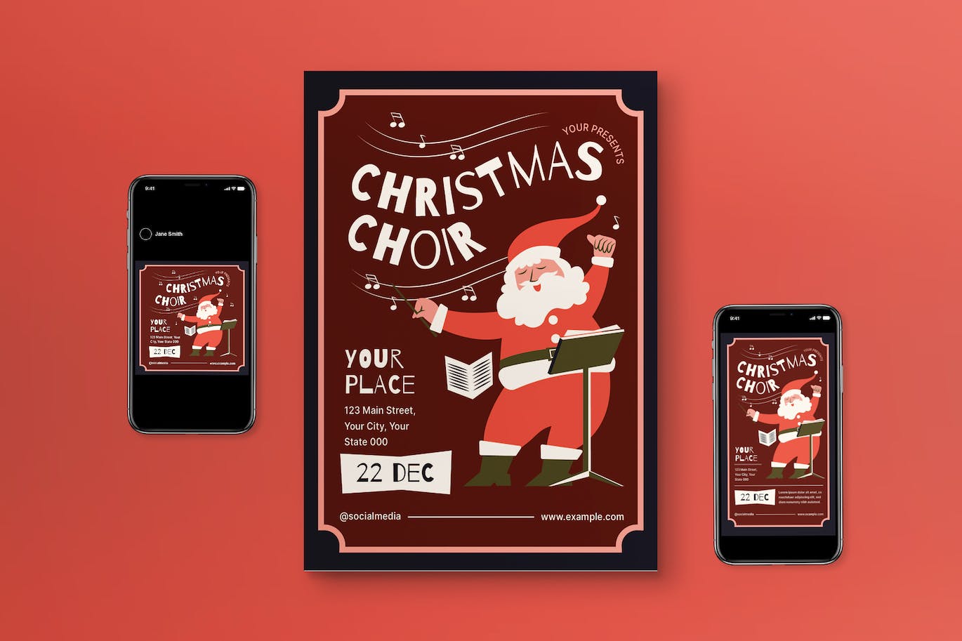 棕色复古圣诞合唱团海报传单集 (AI,PSD)