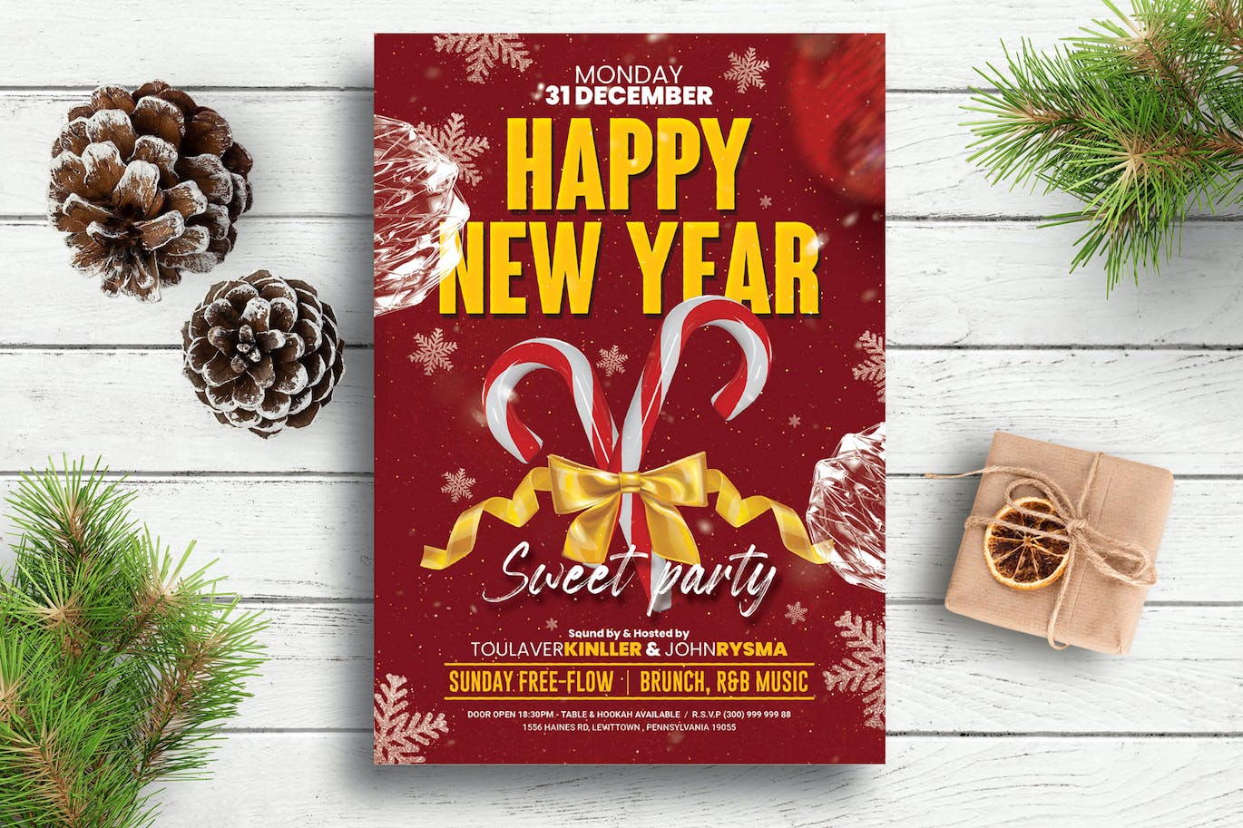 圣诞/新年甜蜜派对传单海报 (PSD)