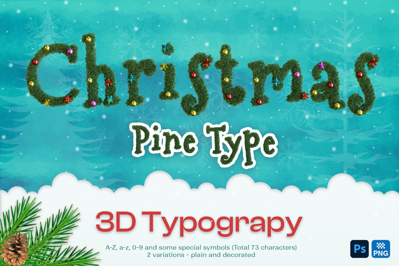 3D排版圣诞松树字母素材 (PSD,PNG)