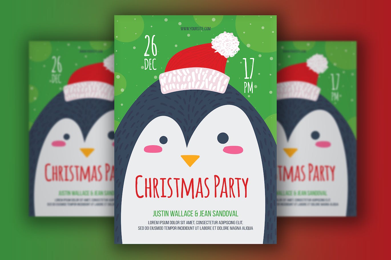 圣诞快乐企鹅海报设计模板 (AI,JPG,PSD)