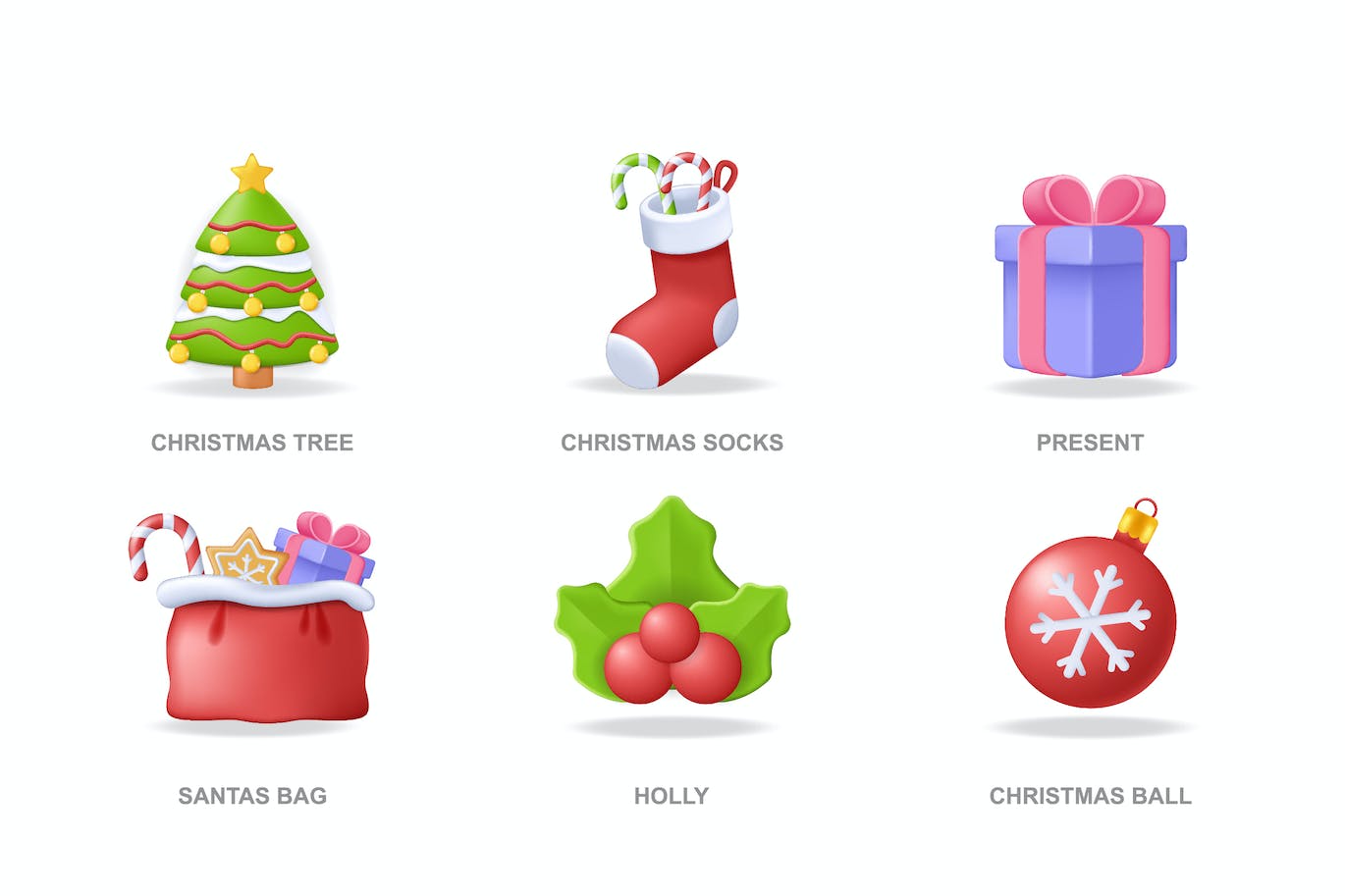 现代设计的圣诞3D图标 (AI,EPS,JPG,PNG,SVG)