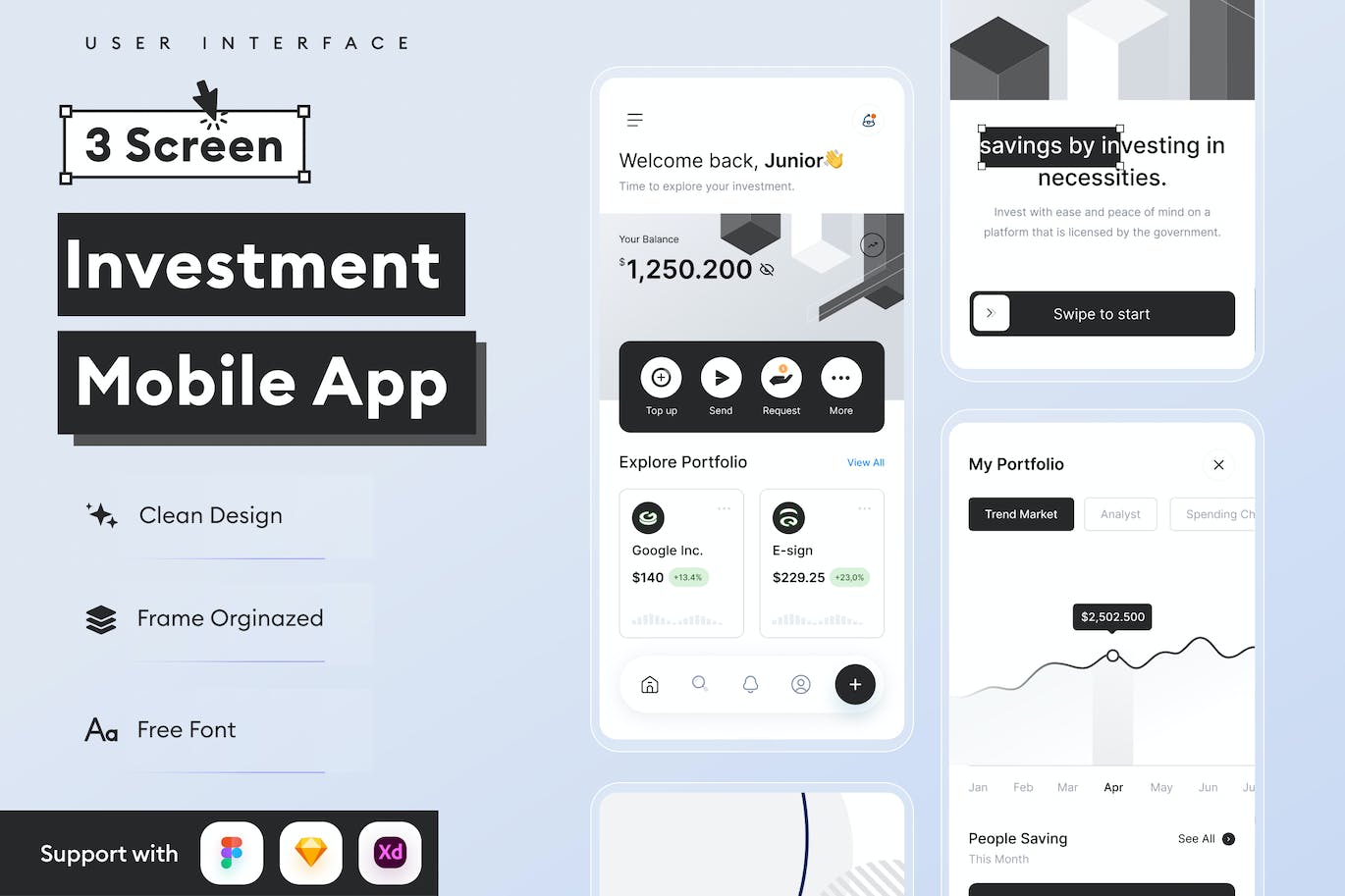 投资移动应用APP UI KIT (FIG,XD,SKETCH)