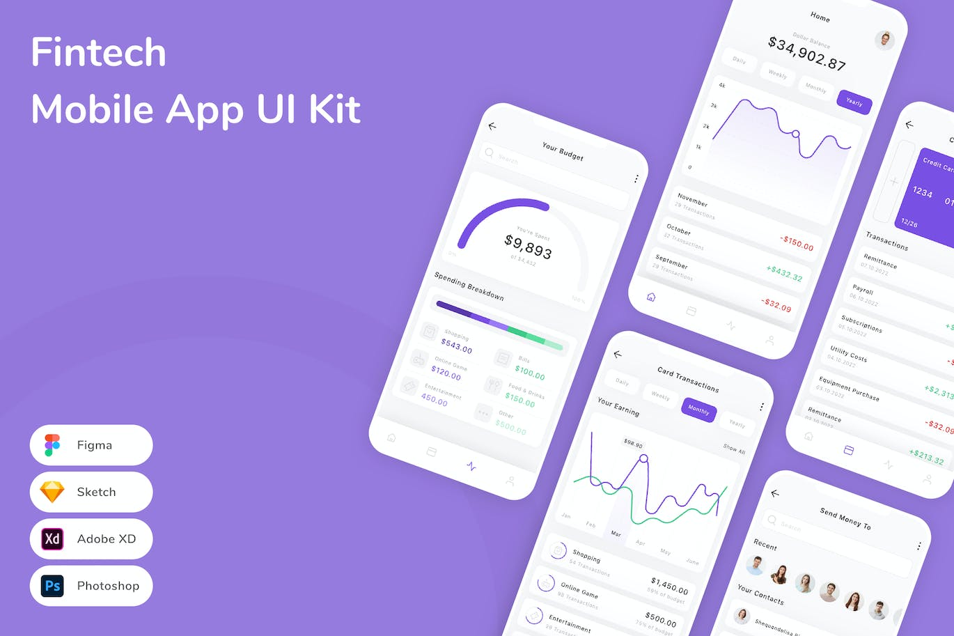 金融科技移动应用 App UI Kit (FIG,PSD,SKETCH,XD)