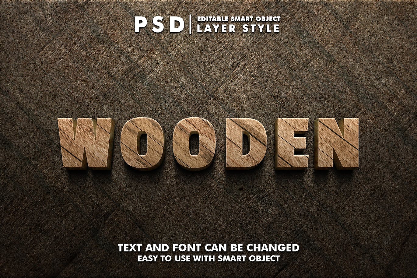 木材3D逼真PS图层文本效果 (PSD)
