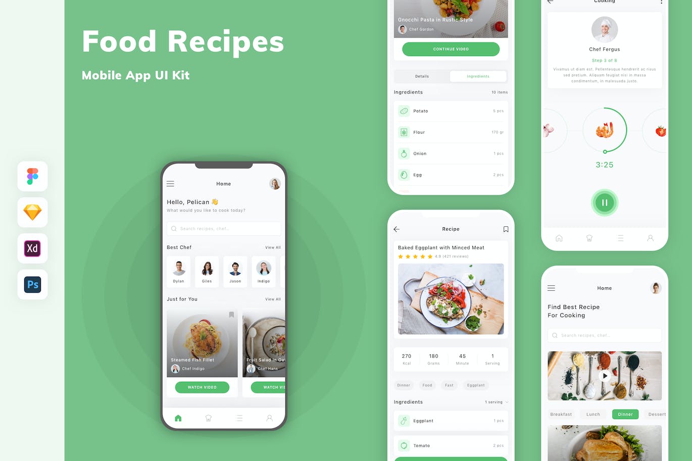 食品配方移动应用App UI Kit (FIG,PSD,SKETCH,XD)