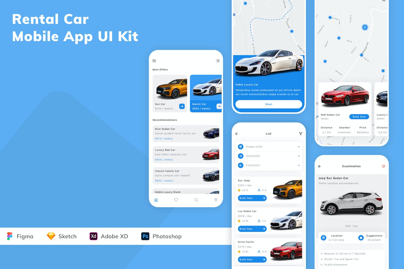 租车移动应用App UI Kit (SKETCH,FIG,XD,PSD)