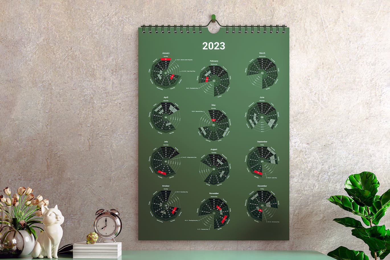 创意圆形图2023年日历设计模板 (AI,EPS)