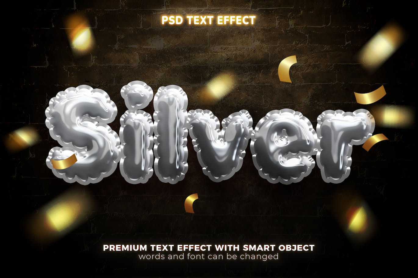 银色气球箔3D字体PS样式 (PSD)