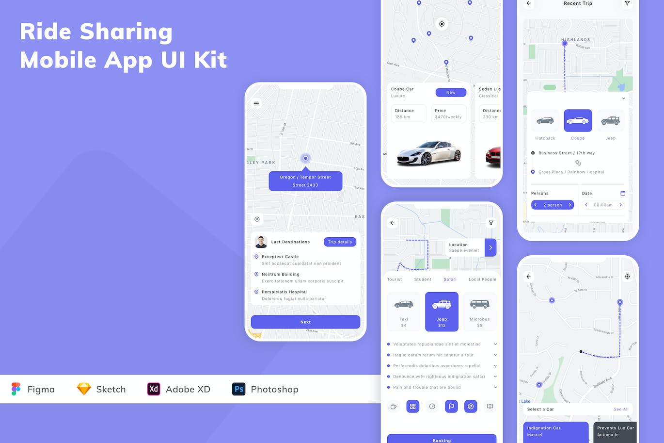 骑乘共享移动应用APP UI KIT (FIG,SKETCH,XD,PSD)