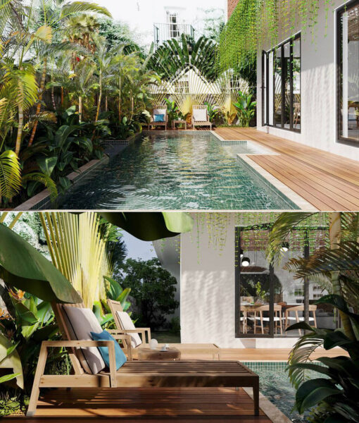 家庭室外泳池和绿植 泳池场景3D模型（MAX）