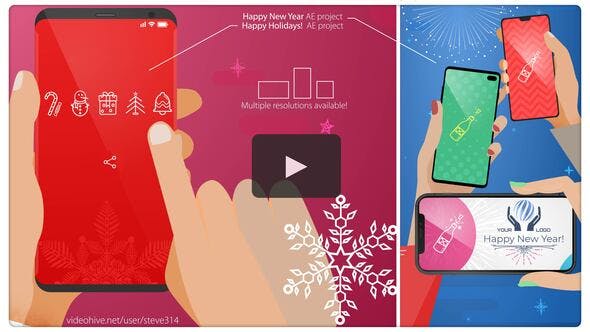 新年节日快乐智能手机开场视频AE模板 (aep)