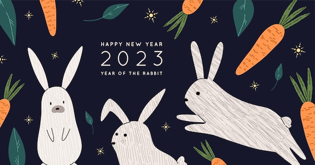 2023年新年兔子动物Banner设计[eps]