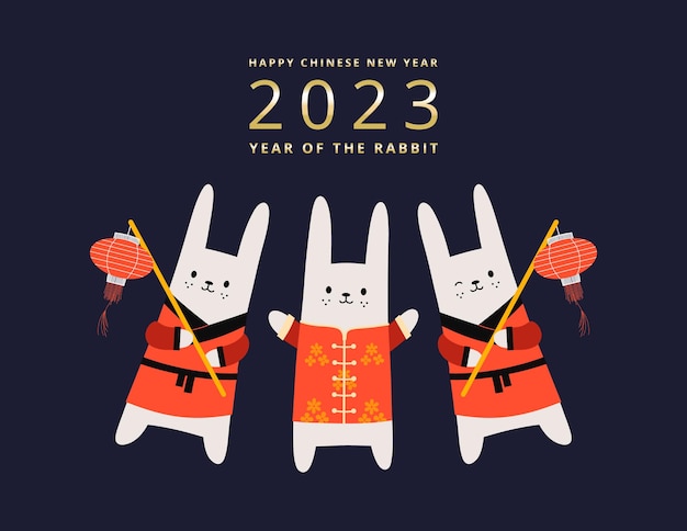 灯笼兔子角色2023年兔年新年Banner设计模板[eps]
