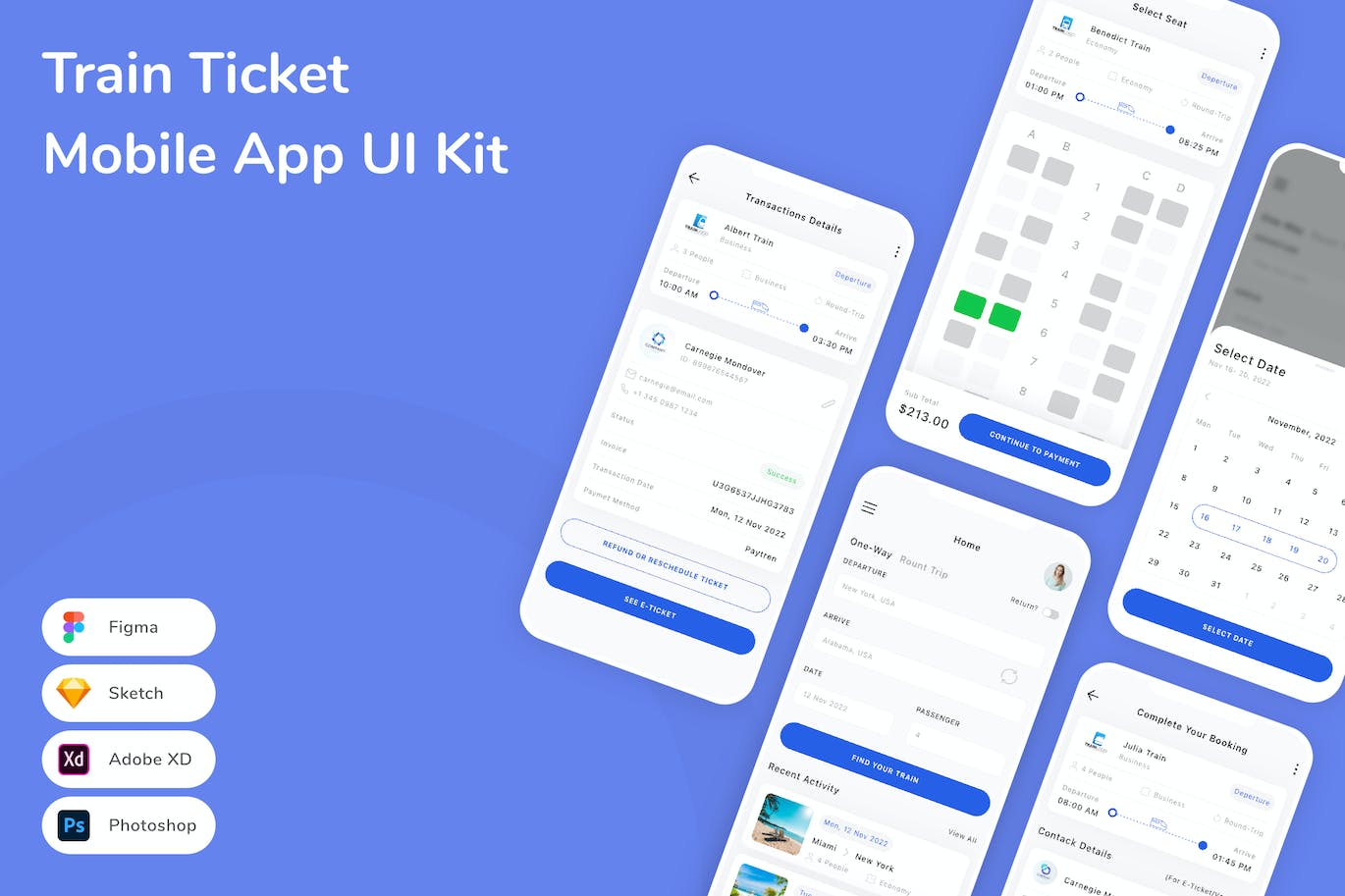 火车票移动应用APP UI KIT (FIG,PSD,SKETCH,XD)