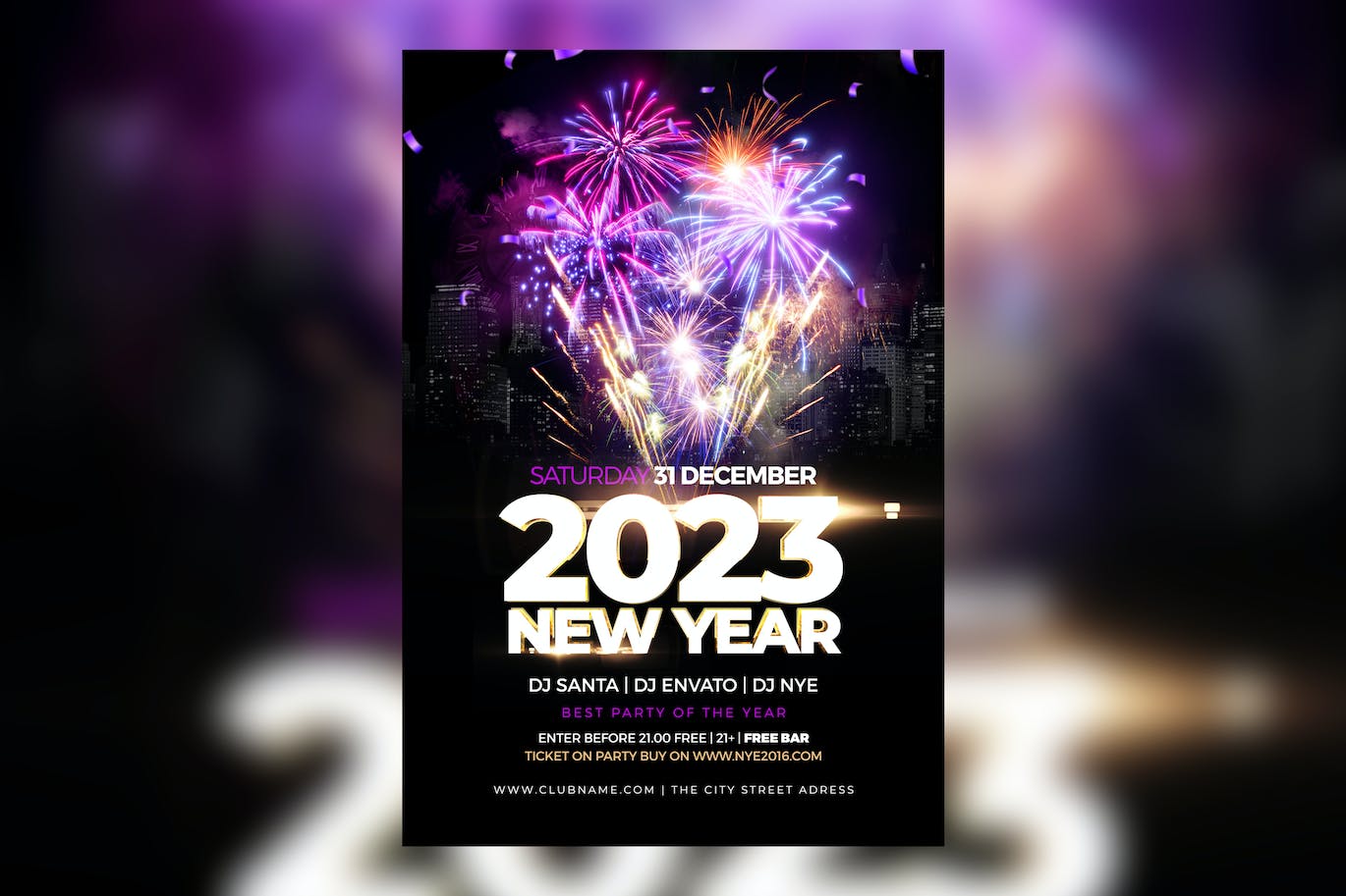 2023新年派对活动推广烟花海报模板 (PSD)